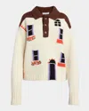 Jw Anderson House Intarsia Knit Polo Sweater In Brick