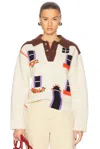 Jw Anderson House Intarsia Knit Polo Sweater In Flax
