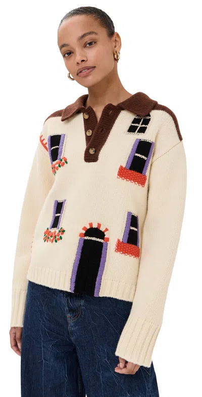JW ANDERSON HOUSE POLO SWEATER FLAX