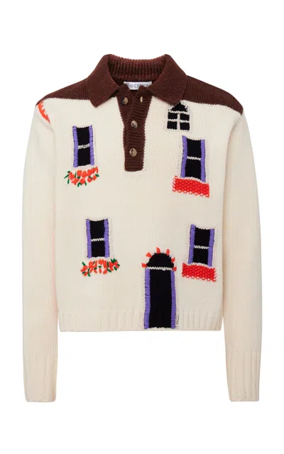 Jw Anderson House Intarsia-knit Wool Polo Sweater In Multi