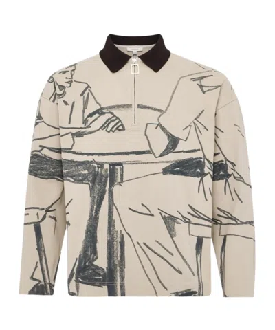 JW ANDERSON ILLUSTRATION-PRINT HALF-ZIP POLO SHIRT