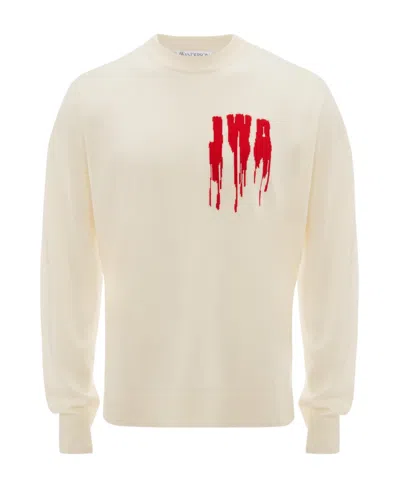 Jw Anderson Intarsia-knit Logo Jumper In Ivory/red
