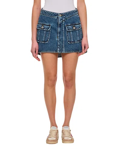 Jw Anderson Irregular Hemline Mini Skirt With Front Patch Pockets In Blue