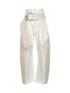 Jw Anderson Belted Pleated Paneled Two-tone Cotton-poplin Wide-leg Pants In White