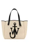 Jw Anderson White Shopper With Jw Logo On The Front In Canvas And Leather Woman In Neutral