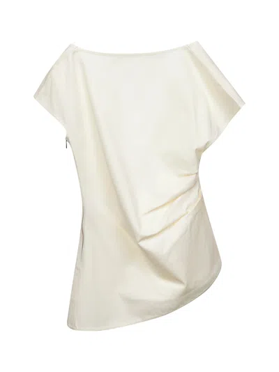 Jw Anderson Ivory Cotton Twill Asymmetric Top With Lace Insert