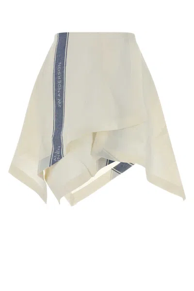 Jw Anderson Asymmetric Stripe-jacquard Linen Mini Skirt In White