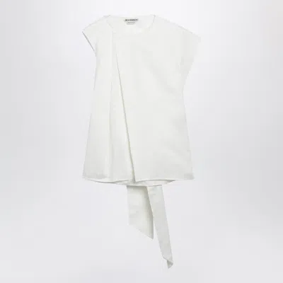 Jw Anderson Ivory Mini Cotton Top With Self-tie Back Strap In White