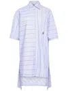 Jw Anderson J. W. Anderson Patchwork Cotton Shirt Dress With Asymmetric Hem In Blue