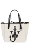 Jw Anderson White Shopper With Jw Logo On The Front In Canvas And Leather Woman In Neutrals