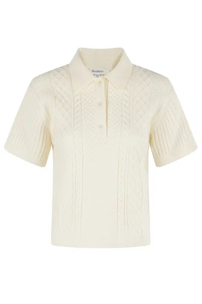 Jw Anderson J. W. Anderson Cropped Cable Knit Polo In Neutral