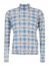 Jw Anderson Light Blue Turtleneck T-shirt With All-over Check Motif And All-over Logo Print In Multicolor