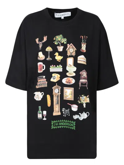 Jw Anderson J. W. Anderson Graphic Print Black T-shirt With Relaxed Fit