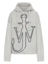 Jw Anderson J. W. Anderson Hooded Grey Wool Sweater With Anchor Embroidery In Gray