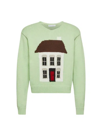 Jw Anderson J. W. Anderson House Intarsia Sweater Spearmint In Green