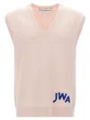 Jw Anderson Pink Sleeveless Vest With V Neck And Contrasting Logo Embroidery On The Front In Pink