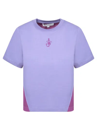 Jw Anderson J. W. Anderson Lilac Cotton T-shirt With Unique Anchor Embroidery In Multi