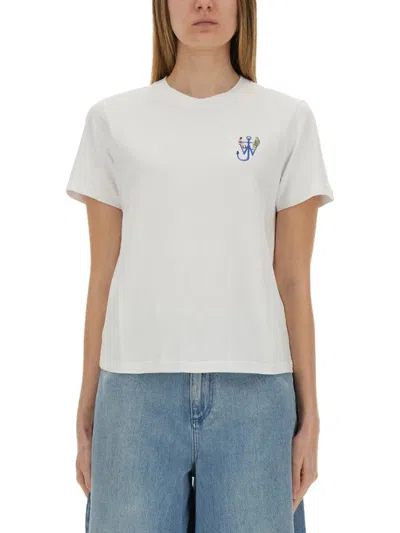 Jw Anderson J. W. Anderson Logo-embellished Organic Cotton T-shirt With Artistic Print In White