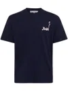 Jw Anderson Blue Crewneck T-shirt With Logo Detail On The Front And Maxi Slogan Print On The Rear In Blue