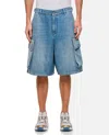 Jw Anderson Light Blue Bermuda Shorts With Cargo Pockets And Logo Patch On The Back In Blue
