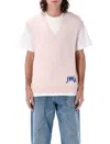 Jw Anderson Pink Sleeveless Vest With V Neck And Contrasting Logo Embroidery On The Front In Pink