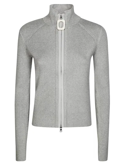 Jw Anderson J. W. Anderson Ribbed Zip-up Cardigan With High Collar In Gray