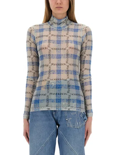 Jw Anderson J. W. Anderson Fitted Turtleneck With All-over Logo Print In Blue