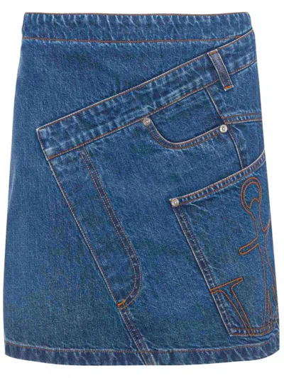 Jw Anderson Twisted Denim Miniskirt In Navy