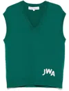 Jw Anderson J. W. Anderson Sleeveless Green Sweater With Deep V-neck In Green