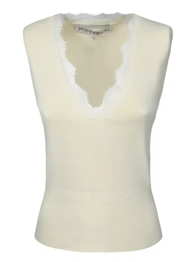 Jw Anderson J. W. Anderson Sleeveless Vest With V-neck And Lace Detailing In White