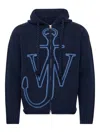 Jw Anderson J. W. Anderson Zip-up Hooded Sweater With Contrasting Logo In Blue