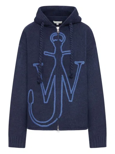 JW ANDERSON J. W. ANDERSON ZIP-UP HOODIE WITH CONTRASTING ANCHOR LOGO