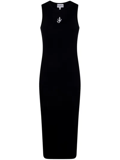 Jw Anderson J. W.anderson Anchor Embroidery Twisted Strap Dress By J. W.anderson In Black