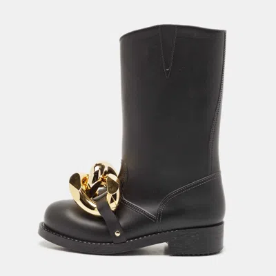 Jw Anderson J. W.anderson Black Rubber Chain Rain Boots In Animal Print