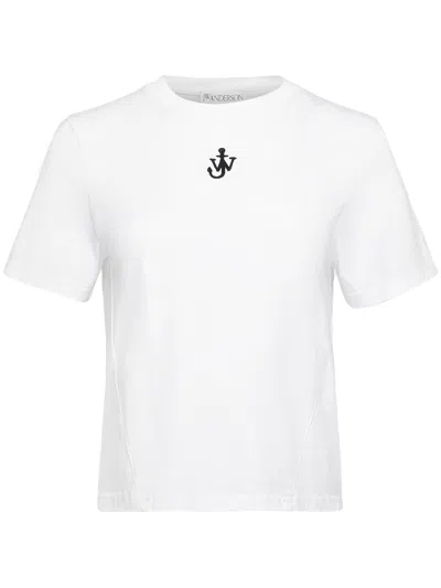 JW ANDERSON J. W.ANDERSON ANCHOR EMBROIDERY PANELLED CROPPED T-SHIRT,JT0259.PG1715 001 WHITE