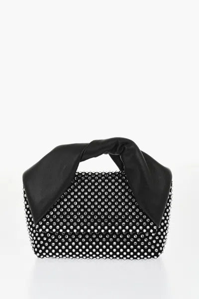 Jw Anderson J. W.anderson Leather Midi Twister Handbag Embellished With Rhinestones In Black