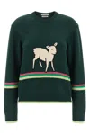Jw Anderson Sheep Embroidered Striped Cotton Sweater In Green