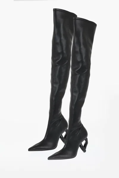Jw Anderson J. W.anderson Pointed Leather Chain Thigh-high Boots With Statement Heel 9