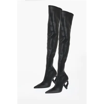 Jw Anderson J. W.anderson Pointed Leather Chain Thigh-high Boots With Statement Heel Women's 9