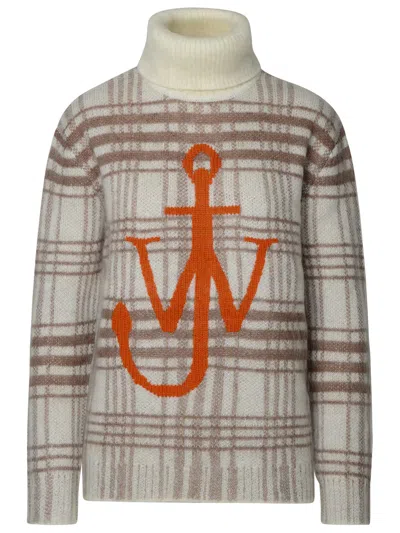 Jw Anderson J.w. Anderson Tartan Roll Neck Jumper In Beige