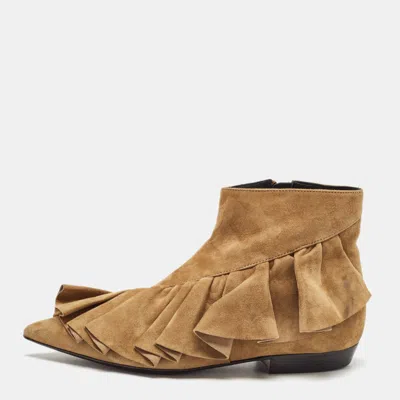 Pre-owned Jw Anderson J.w. Anderson Brown Suede Ruffle Ankle Boots Size 36