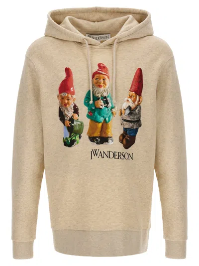 Jw Anderson Gnome Trio Cotton Hoodie In Oatmeal Melange