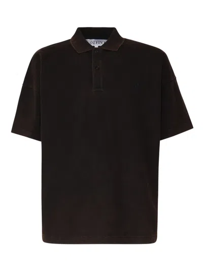 Jw Anderson J.w. Anderson Polo Shirt With Anchor Embroidery In Brown
