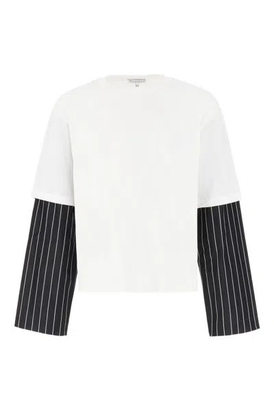 Jw Anderson J.w. Anderson Striped-sleeve Crewneck T-shirt In White