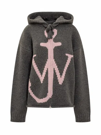 Jw Anderson J.w. Anderson Zipped Anchor Hoodie In Charcoal