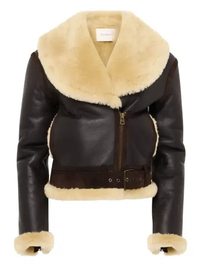 Jw Anderson Shearling-collar Jacket In Brown