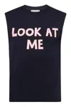 Jw Anderson Blue Sleeveless Top With Maxi Print On The Front And Logo Detail On The Rear In Blu