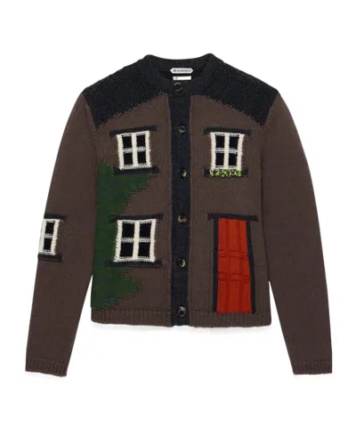Jw Anderson Jacquard Knit Cardigan In Brown
