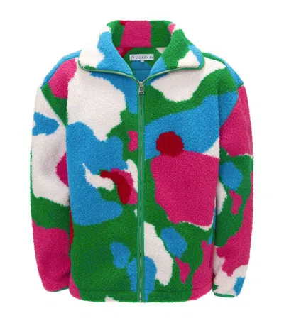 Jw Anderson Jacquard Zip-up Fleece Jacket In Green