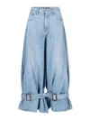 Jw Anderson Wide Jeans With Adjustable Ankle Height Belts In Blue